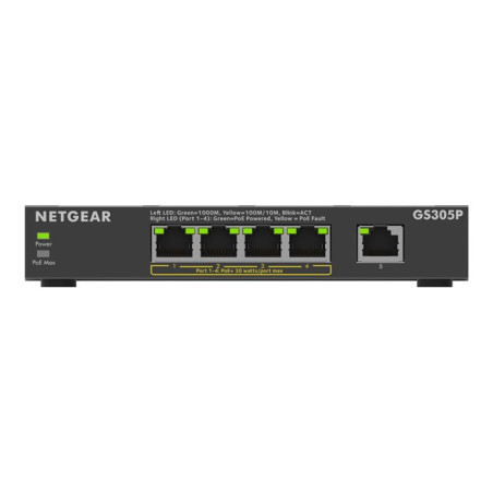 NETGEAR 300 Series GS305P - Version 3 - commutateur - SOHO - non géré - 5 x 10 - 100 - 1000 (4 P... (GS305P-300EUS)_1